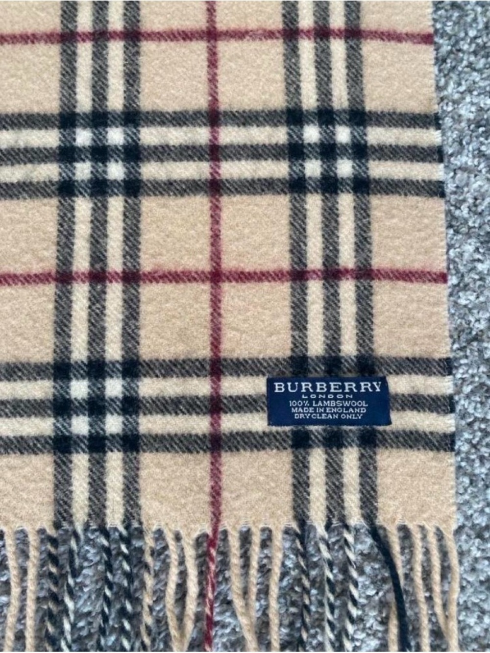 Burberry Beige Black and Red Nova Check Lambswool Scarf